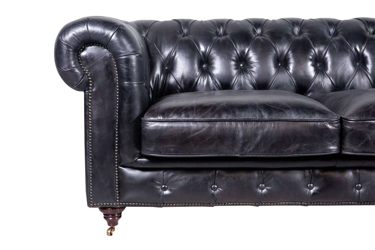 Oxford 3 Seater Leather Sofa Black Koala Living