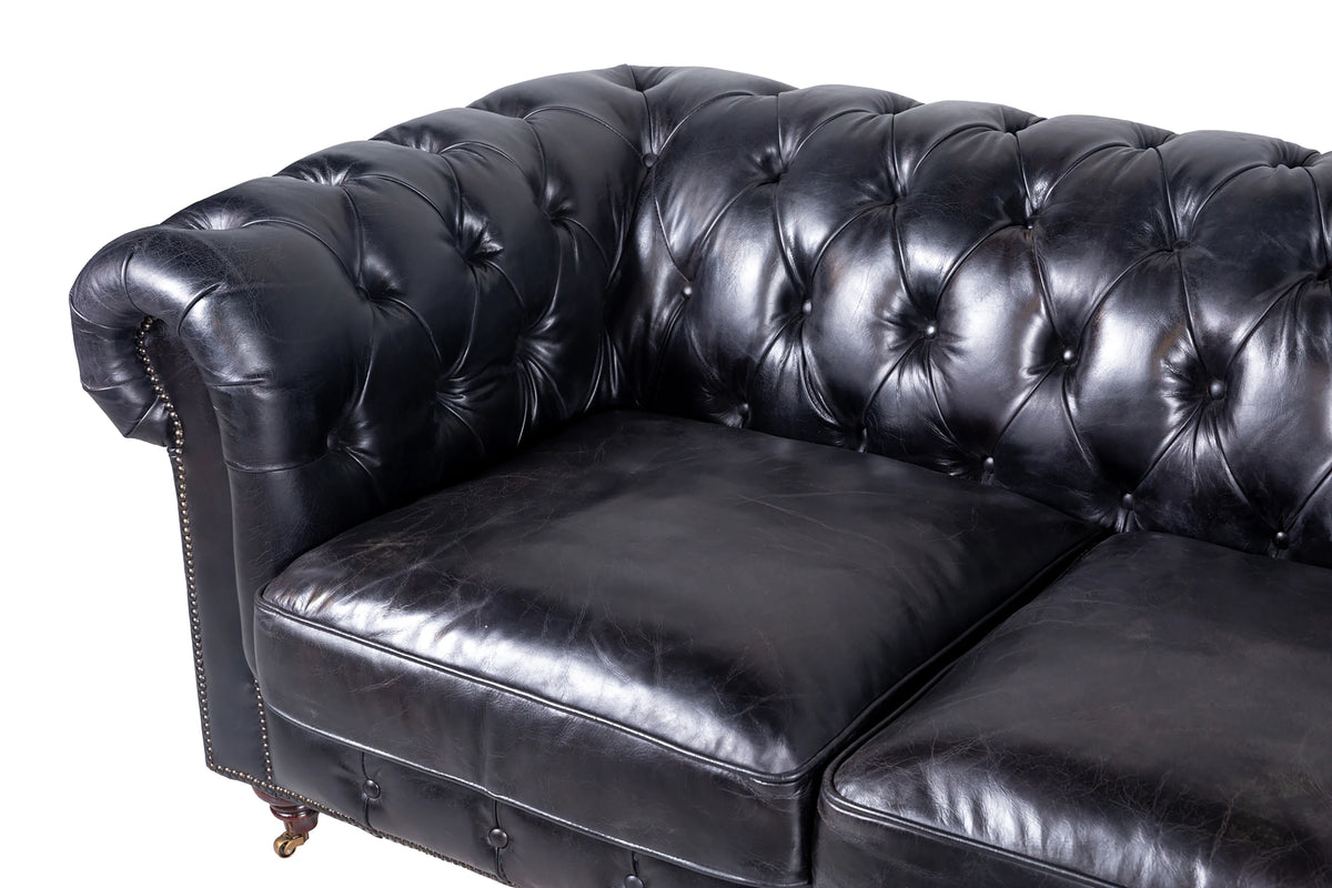 Oxford 3 Seater Leather Sofa Black Koala Living