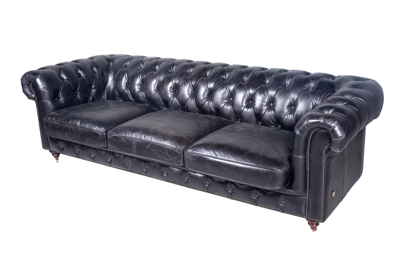 Oxford 3 Seater Leather Sofa Black Koala Living