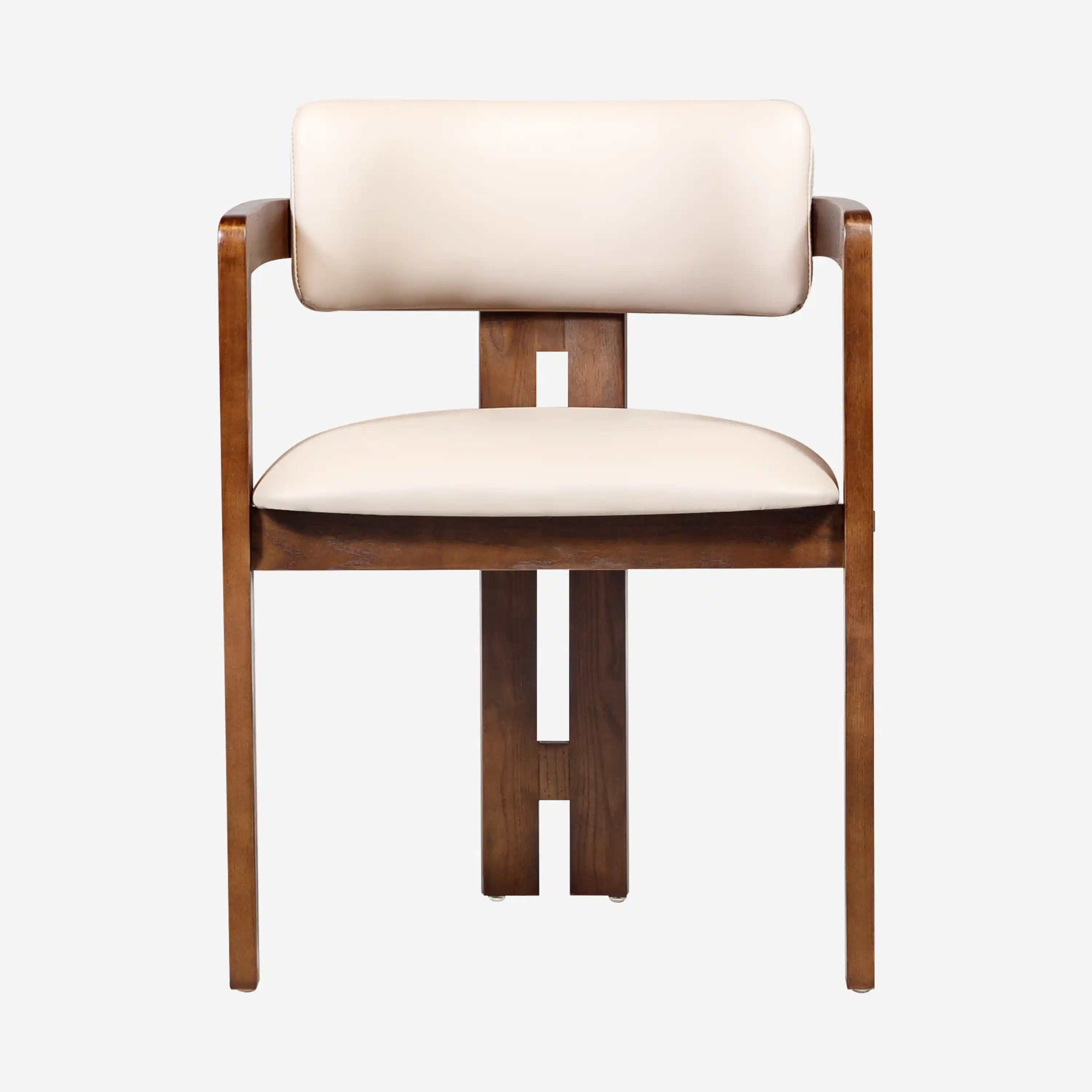 Desmond Sand Beige Vegan Leather Dining Chair - Dark Brown Frame