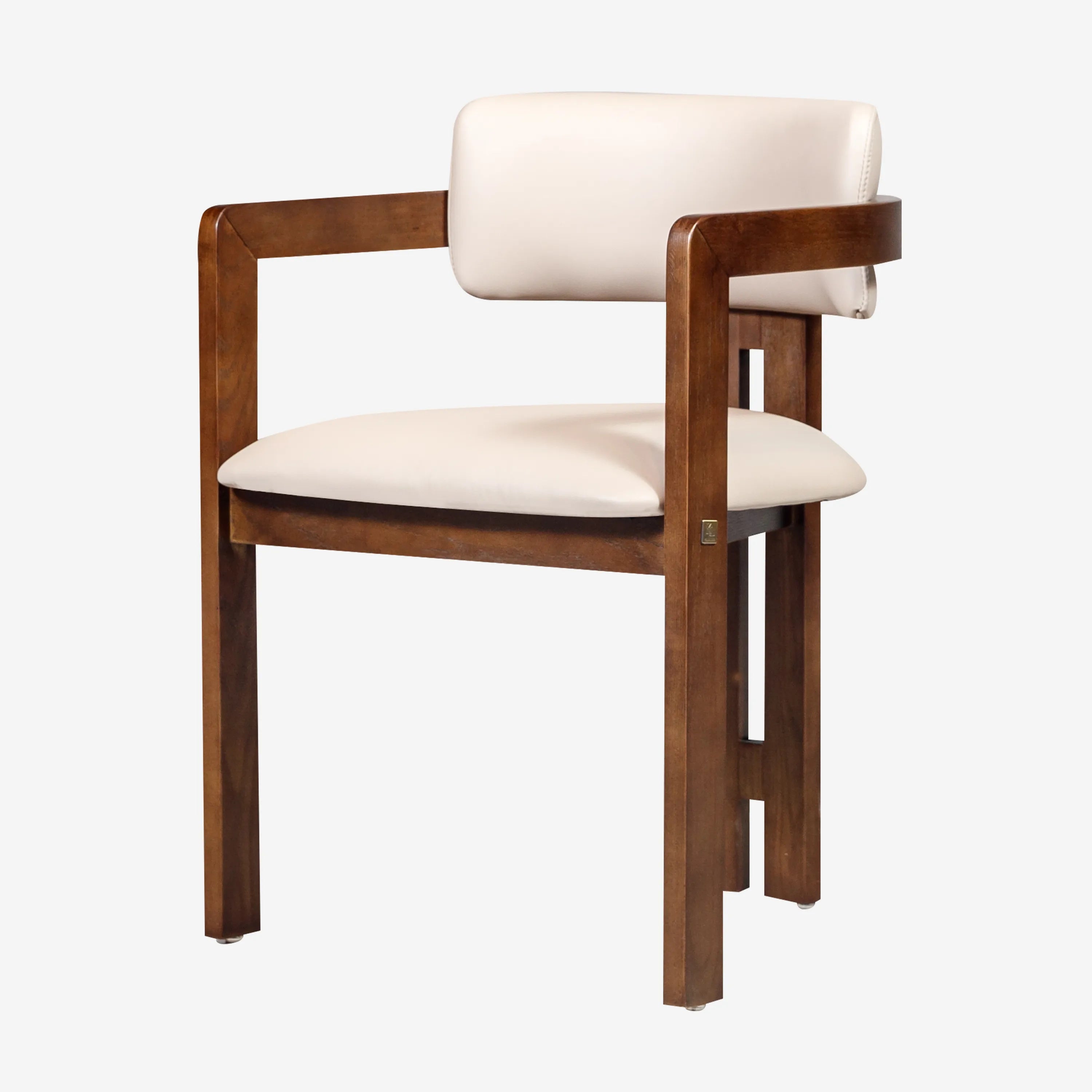 Desmond Sand Beige Vegan Leather Dining Chair - Dark Brown Frame