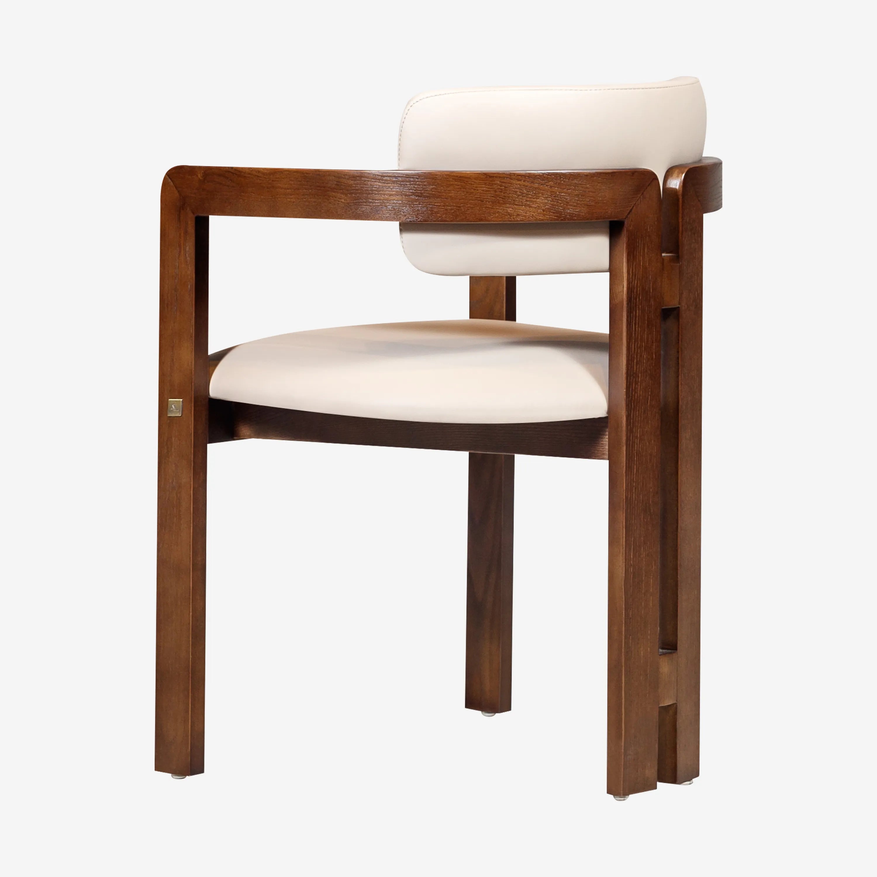 Desmond Sand Beige Vegan Leather Dining Chair - Dark Brown Frame