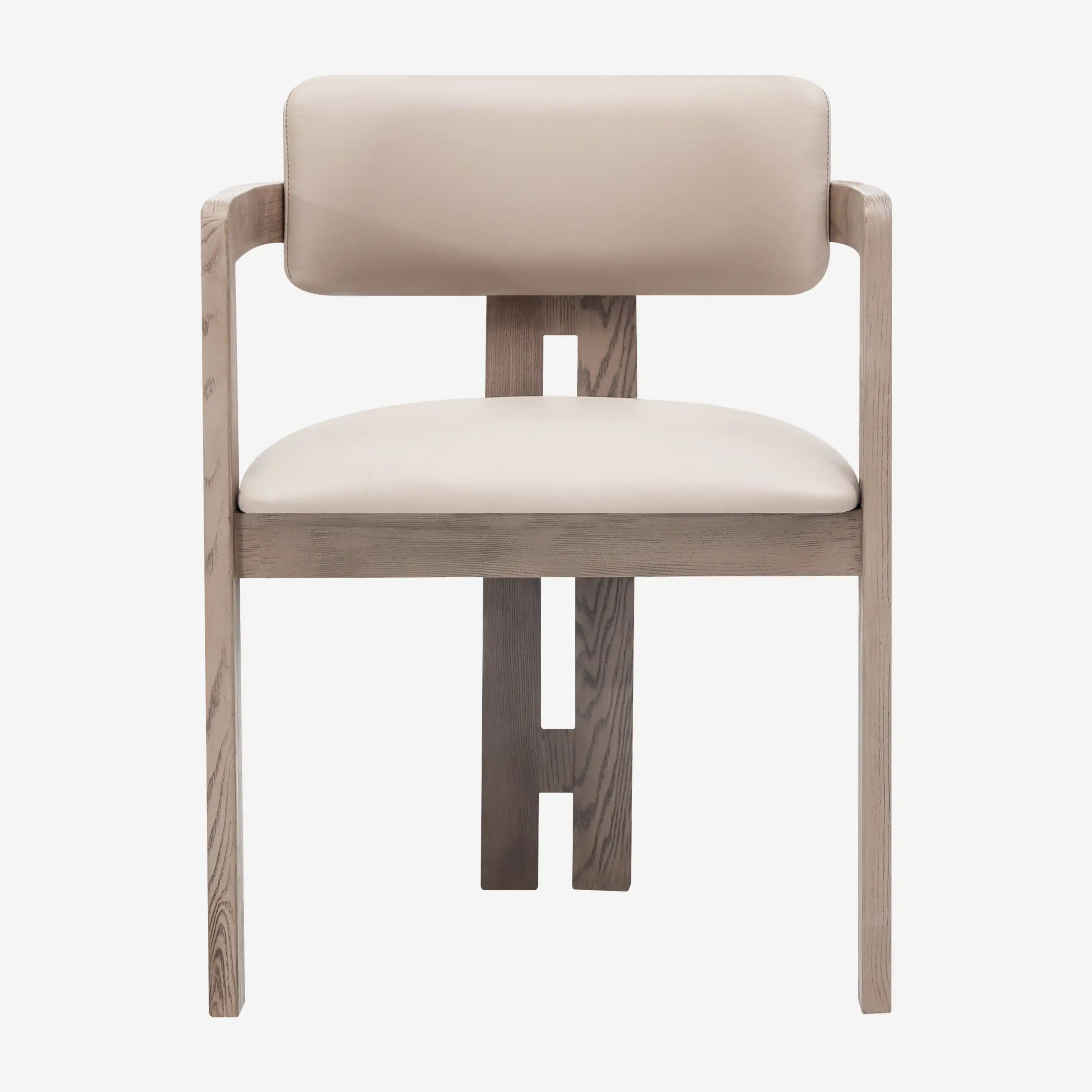 Desmond Sand Beige Vegan Leather Dining Chair - Medium Brown Frame