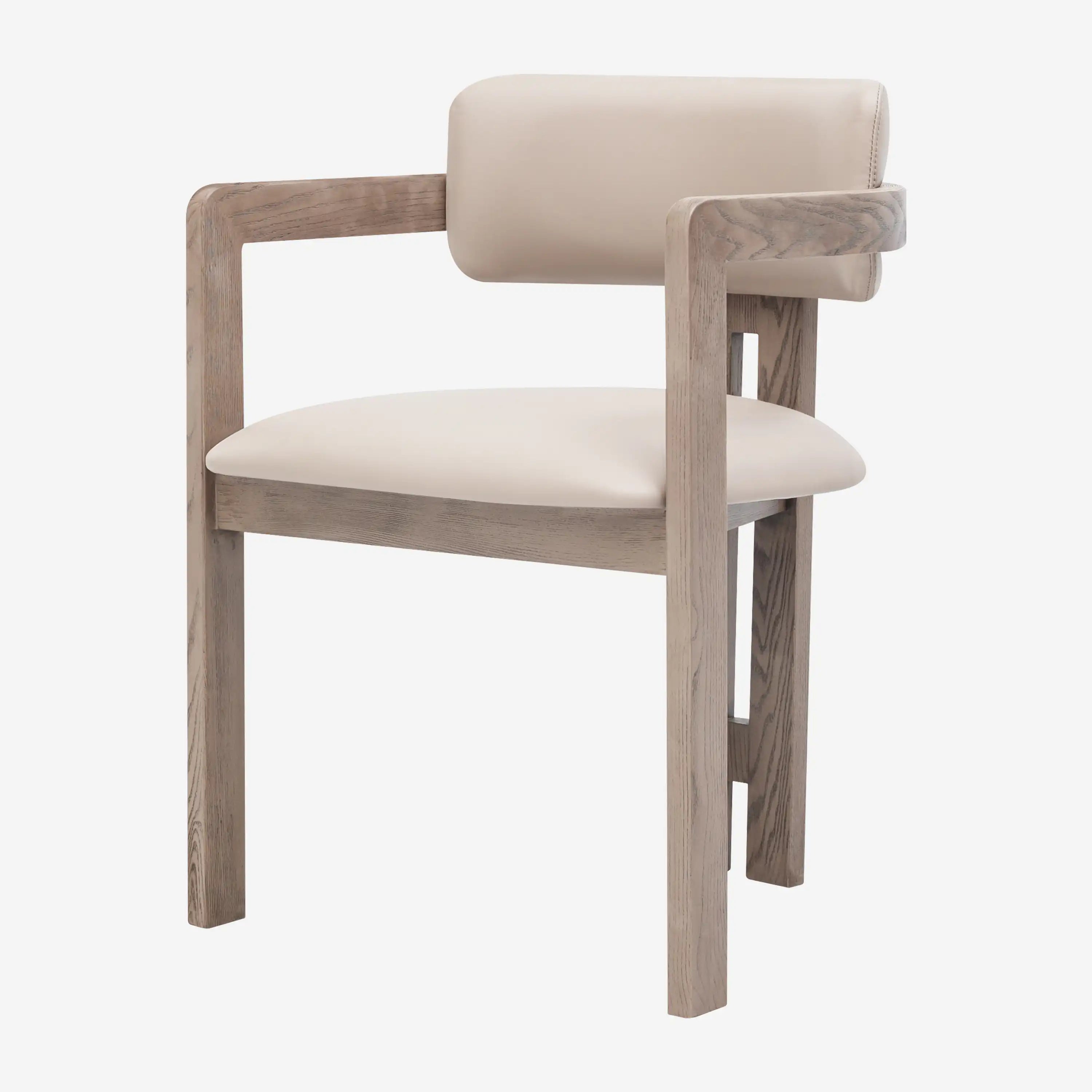 Desmond Sand Beige Vegan Leather Dining Chair - Medium Brown Frame