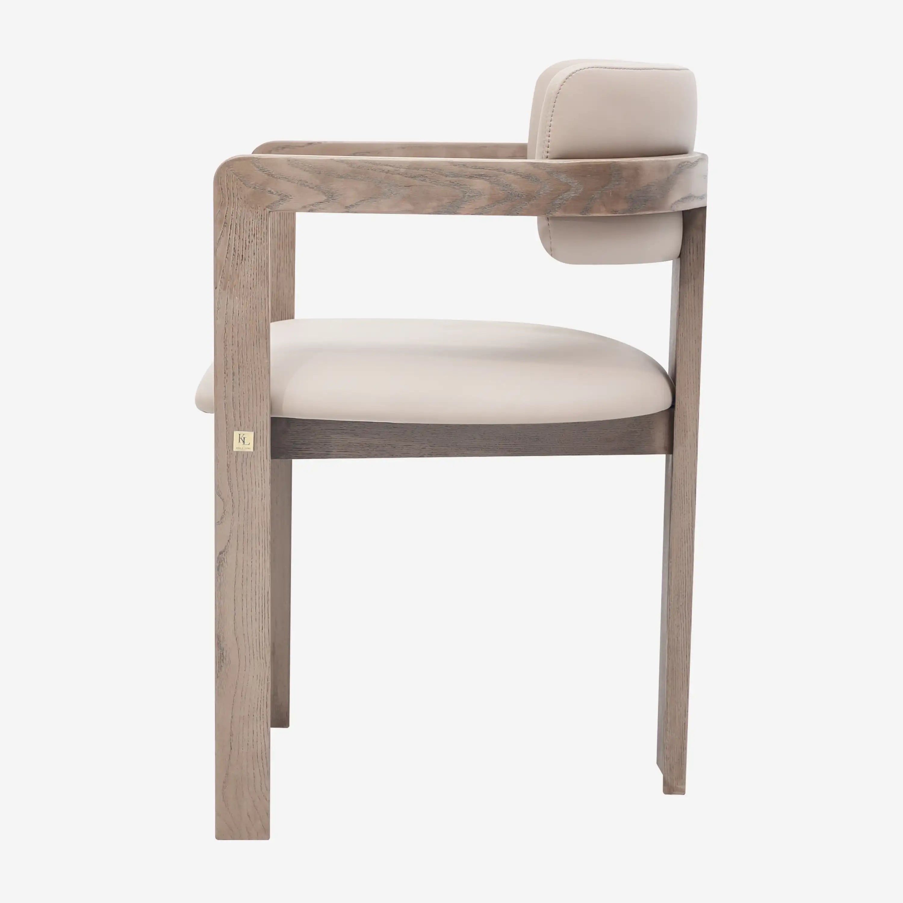 Desmond Sand Beige Vegan Leather Dining Chair - Medium Brown Frame