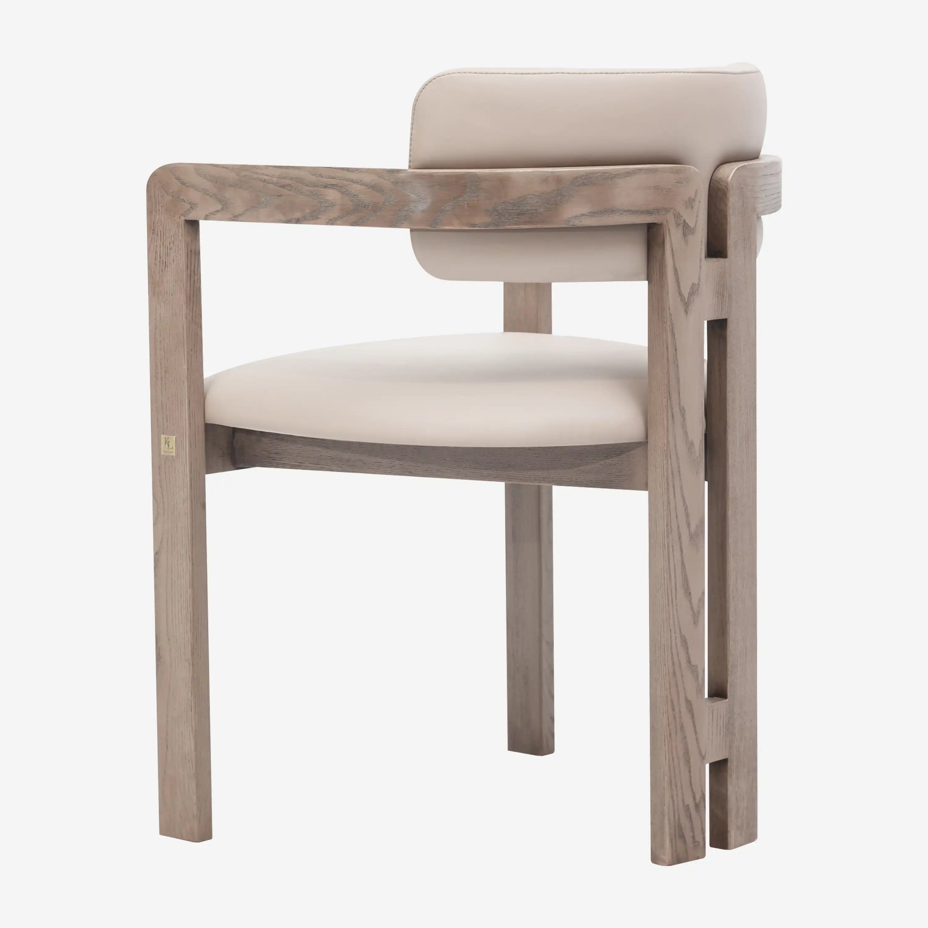 Desmond Sand Beige Vegan Leather Dining Chair - Medium Brown Frame