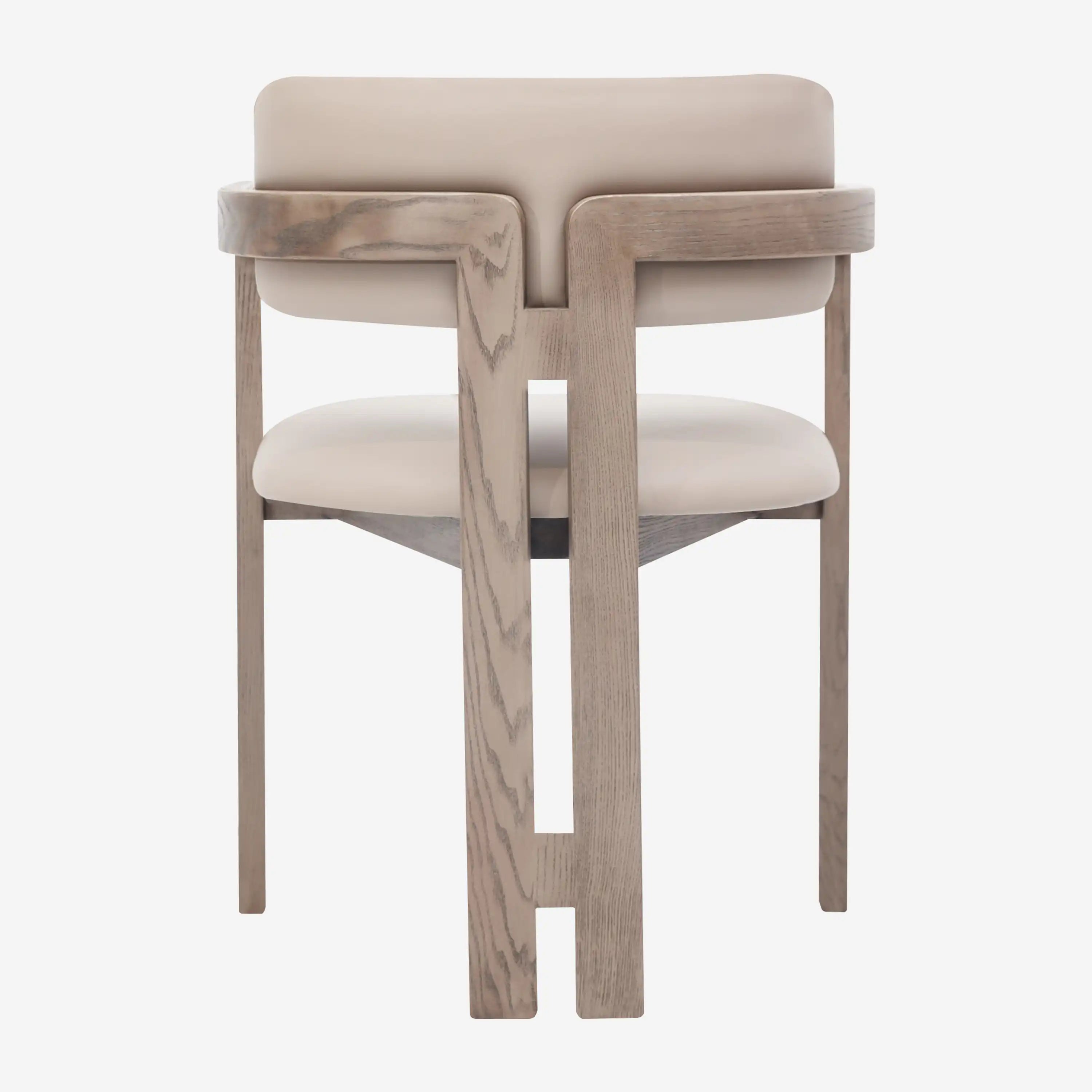 Desmond Sand Beige Vegan Leather Dining Chair - Medium Brown Frame