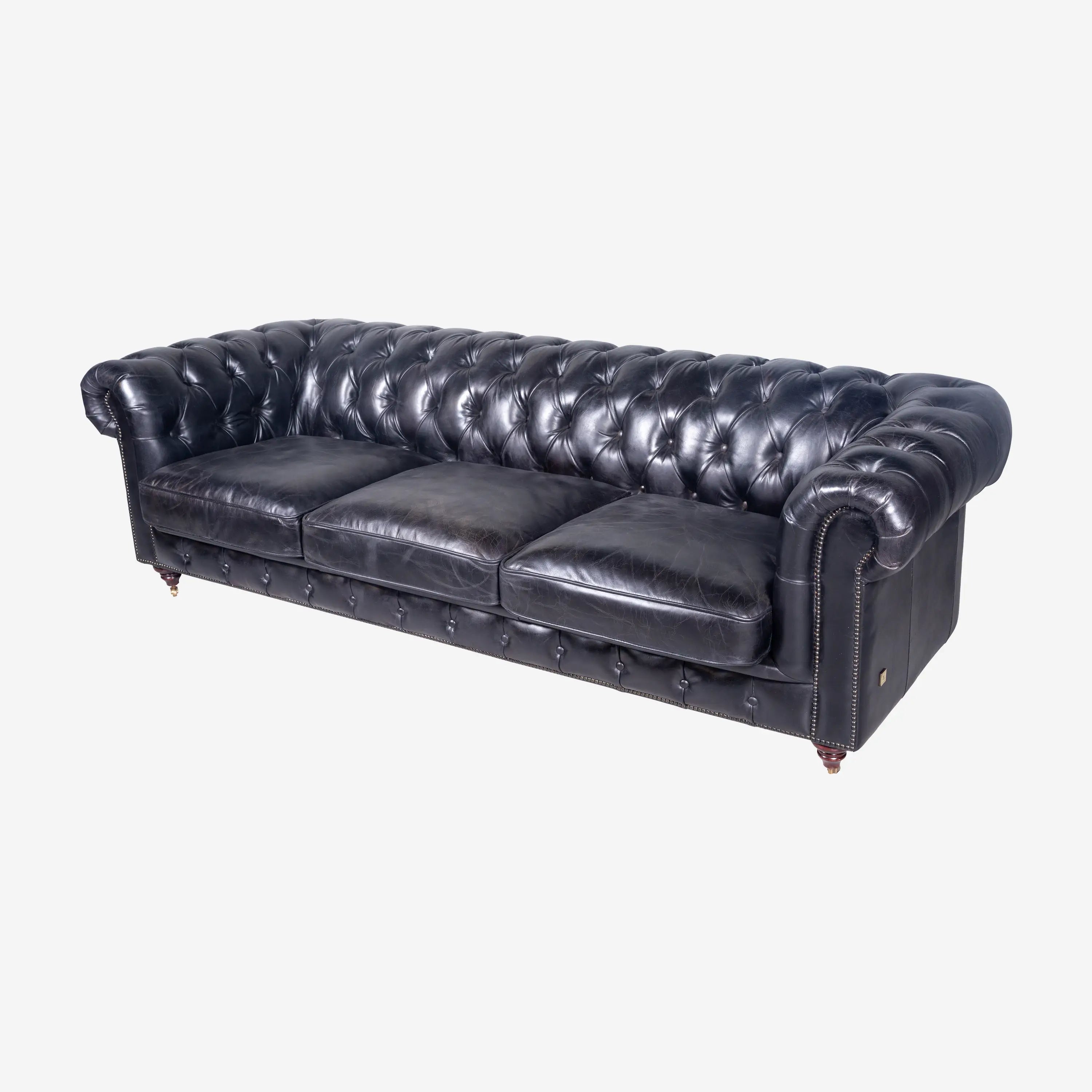 Oxford 3-Seater Leather Sofa Black